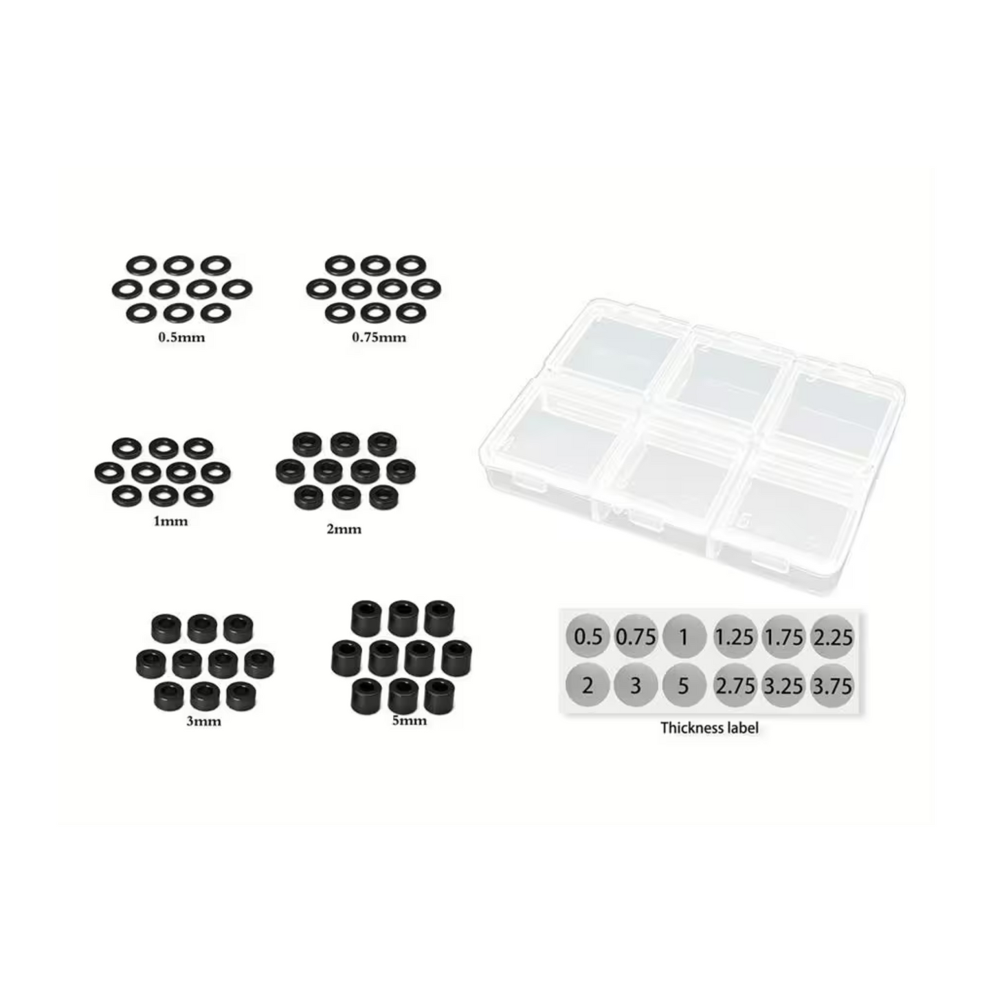 MR33 Aluminum 3mm Shim Set 0.5,0.75,1,2,3,5mm Each 10 (60) - Black